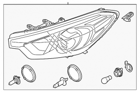 Фара передняя левая Kia Forte 4d 14-16 дорест галоген + led drl
