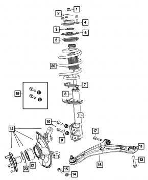 Цапфа со ступицей передняя правая Jeep Compass 11-11 с кожухом