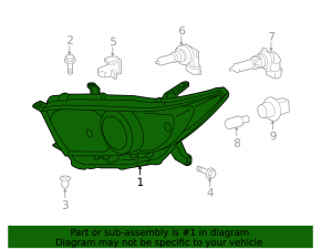 Фара передняя левая Toyota Highlander 11-13 hybrid галоген