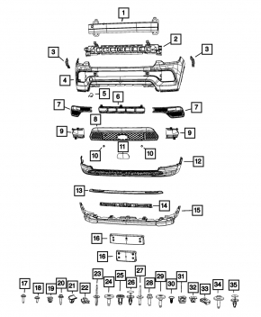 Нижняя решетка переднего бампера Jeep Compass 22-23 без радара