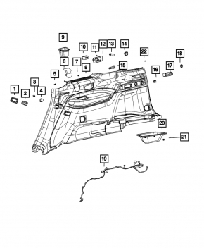 Обшивка арки правая Jeep Grand Cherokee WL 21-26 черная под USB Hub, long