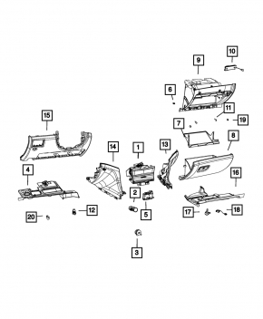 Перчаточный ящик бардачок Jeep Grand Cherokee WK2 11-21 кожа бежевая, 2 части, царапины, под чистку