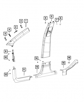 Накладка передней стойки верхняя левая Jeep Cherokee KL 14-18 серая