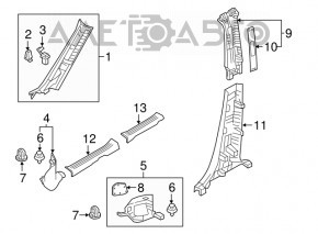 Накладка передней стойки левая нижняя Mazda CX-9 16-23 черн