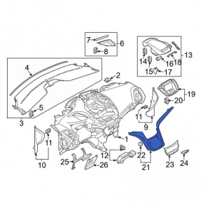 Накладка торпеды центральная нижняя Ford C-max MK2 13-17 серая, черный глянец, царапины
