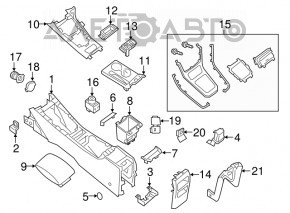 Консоль центральная подлокотник Nissan Sentra 13-16 черн кожа, потерта