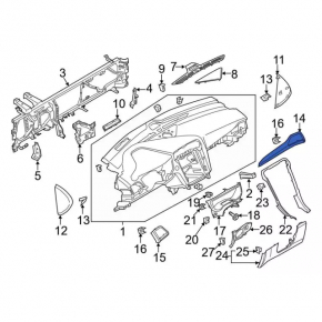 Накладка торпеды правая Ford Fusion mk5 17-20 серая
