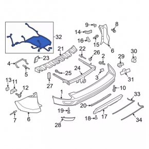Проводка заднього бампера Ford Escape MK3 17-19 рест під 6 парктроників, під фаркоп та датчик відкривання багажника ногою, окислена фішка фаркопа