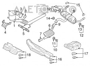 Выпускная трасса в сборе с бочкой Audi A3 8V 15-20 4d, 5d, 2.0T под 2 одинарных выхлопа, ржавая