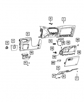 Накладка передней панели правая Jeep Cherokee KL 14-21 черная, под Start/stop, царапины