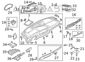 Накладка передней панели левая Audi A4 B9 17-19 серая, царапины, сломаны крепления