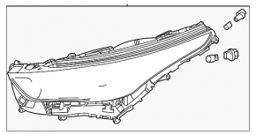 Фара передня ліва Toyota Highlander 21-26 LED, без DRL, темна, під поливування, потерта