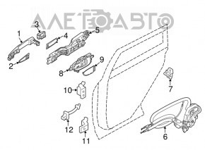 Механизм ручки двери передней правой Nissan Leaf 11-12