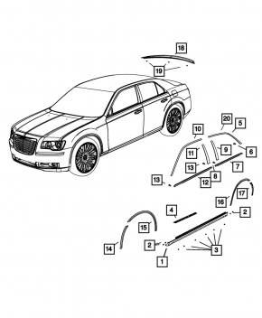 Молдинг двери верхний передней левой Chrysler 300 11-23 хром