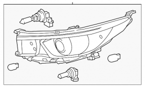 Фара передняя левая голая Toyota Highlander 17-18 галоген + LED DRL, светлая