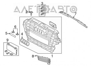 Решетка радиатора grill в сборе Audi A3 8V 17-20 без эмблемы