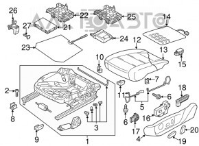 Обшивка подушки пассажирского сиденья VW Passat b8 16-19 USA кожа черная, с черной строчкой, перфорация, подогрев, под химчистку