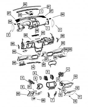 Торпедо передня панель з AIRBAG Jeep Cherokee KL 19-19 чорна