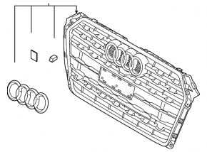 Решетка радиатора grill голая Audi A5 F5 18-19 черный мат+хром без эмблем
