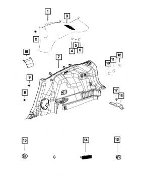 Обшивка арки левая Jeep Cherokee KL 19-22 серая под электро крышку, подчистку, побелел пластик
