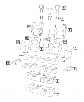 Задний ряд сидений 2 ряд Jeep Cherokee KL 19-22 кожа черная, комбинированная, под чистку