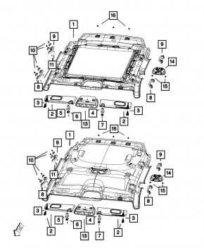 Обшивка потолка Jeep Cherokee KL 14-17 серая без люка