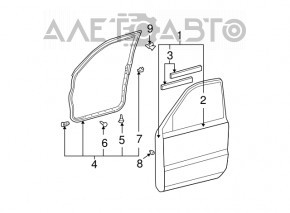 Дверь голая передняя левая Lexus RX300 RX330 RX350 RX400h 04-09 графит 1E0, тычки
