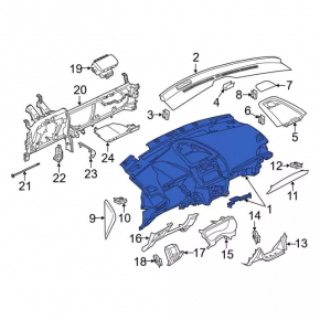 Торпедо передняя панель без AIRBAG Ford Edge 19-24 черное