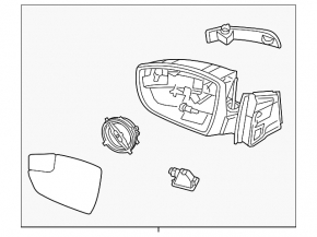 Зеркало боковое правое в сборе Ford Focus mk3 11-14 дорест usa красн с поворотником, край корпуса отко