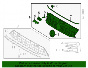 Решетка радиатора grill со значком VW Passat b8 16-19 USA R-Line, песок