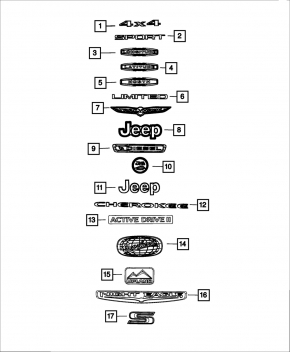 Эмблема Jeep двери багажника Jeep Cherokee KL 19-23 черный глянец