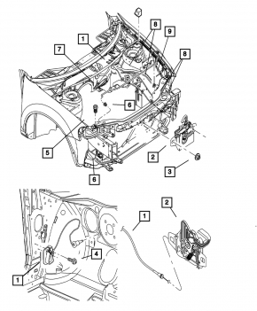 Отбойник капота левый Dodge Challenger 15-23