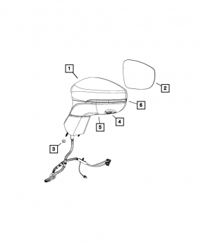 Зеркало боковое левое в сборе Chrysler Pacifica 17-20 5+2 пинов, подогрев, BSM, бежевое
