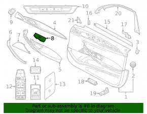 Накладка управления стеклоподъемником передним левым BMW 5 G30 17-23 черная, под складывание зеркал, потерта