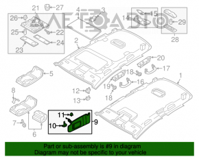 Козырек левый VW Passat b8 16-19 USA серый, без крючка, под подсветку, под химчистку