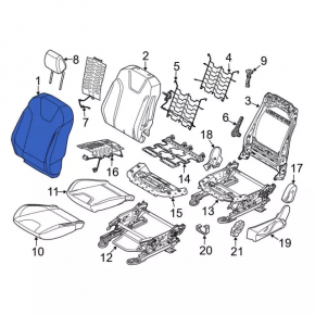 Обшивка спинки пассажирского сиденья Ford Focus mk3 15-18 кожа серая, подогрев, замята, под чистку, царапина