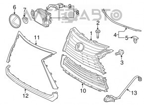 Молдинг решетки радиатора grill верхний Lexus RX350 RX450h 16-22