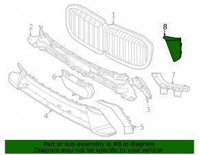 Накладка под фарой левая BMW X7 G07 23-26 рест, M пакет, черный глянец, внешняя