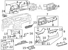 Накладка передней панели с воздуховодом правая Toyota Highlander 20-22 с молдингом под 12.3" дисплей, Limited, царапины, вздулся хром