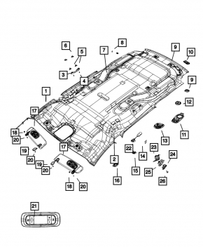 Обшивка потолка Chrysler Pacifica 17-18 без панорамы, серая, под монитор, под чистку