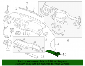 Накладка торпеды правая Honda Accord 13-15 серая, без воздуховода
