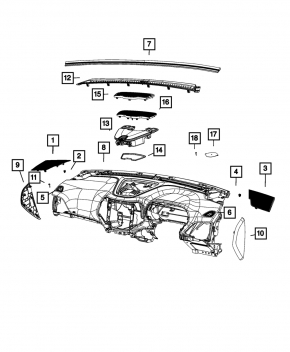 Накладка передней панели боковая левая Jeep Cherokee KL 14-23 черная