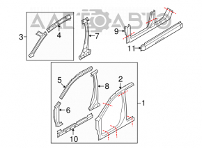 Стойка кузова центральная правая Nissan Rogue 08-15 черная отпилена