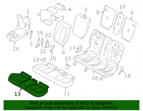 Подушка заднего ряда сидений BMW X1 F48 16-22 цельный, кожа черн, с каркасом и защелками