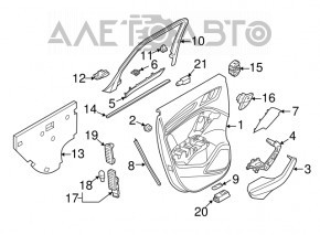 Обшивка двери карточка задняя правая Audi A3 8V 15-20 4d, 5d, черная, кожа, подлокотник кожа черная, с пищалкой, серый молдинг,  царапины