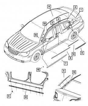 Молдинг лобового скла лівий Chrysler 200 11-14