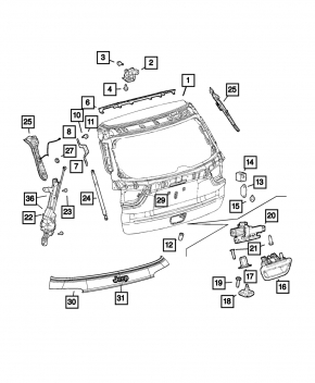 Накладка двери багажника Jeep Compass 17-21 под стеклом, с хром молдингом, без планки подсветки номера, царапины на хроме