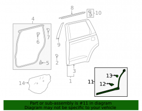 Уплотнитель двери нижний задний правый Toyota Sequoia 08-16