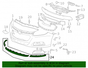 Губа удлинитель переднего бампера Chevrolet Malibu 13-15 в сборе 3 части