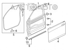 Дверь голая передняя правая Honda Accord 13-17 синий B553P, замята рамка стекла